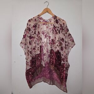Velvet Burnout Kimono Floral Boho Fairy Whimsical Red Pink Lulla Collection